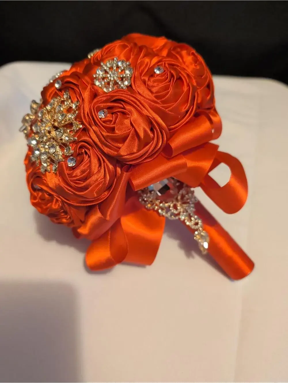 Red Satin Rose Brooch Bouquet Wedding Bridal Bouquet